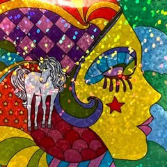 Psychedelic Unicorn Prism Sticker Retro 70s Pop Art Surrealist Decal
