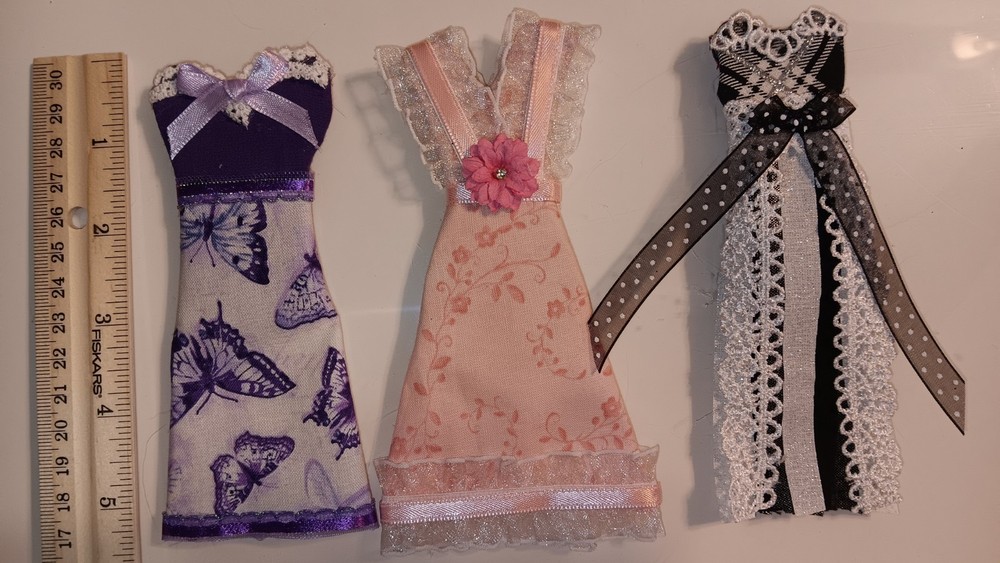 Lot Of 3 Handmade Dresses For Junk Journals scrapbooks shadow boxes Ornaments