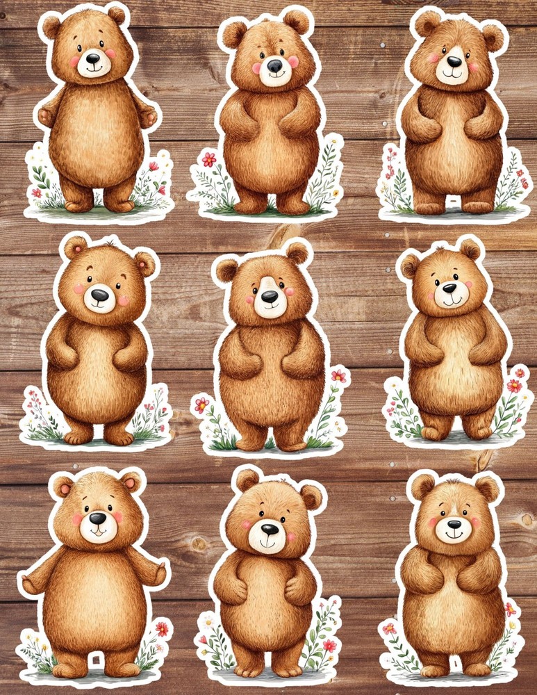 Cute Teddy Bear Die Cut Vinyl Stickers Set Scrapbooking Laptop Water Bottle