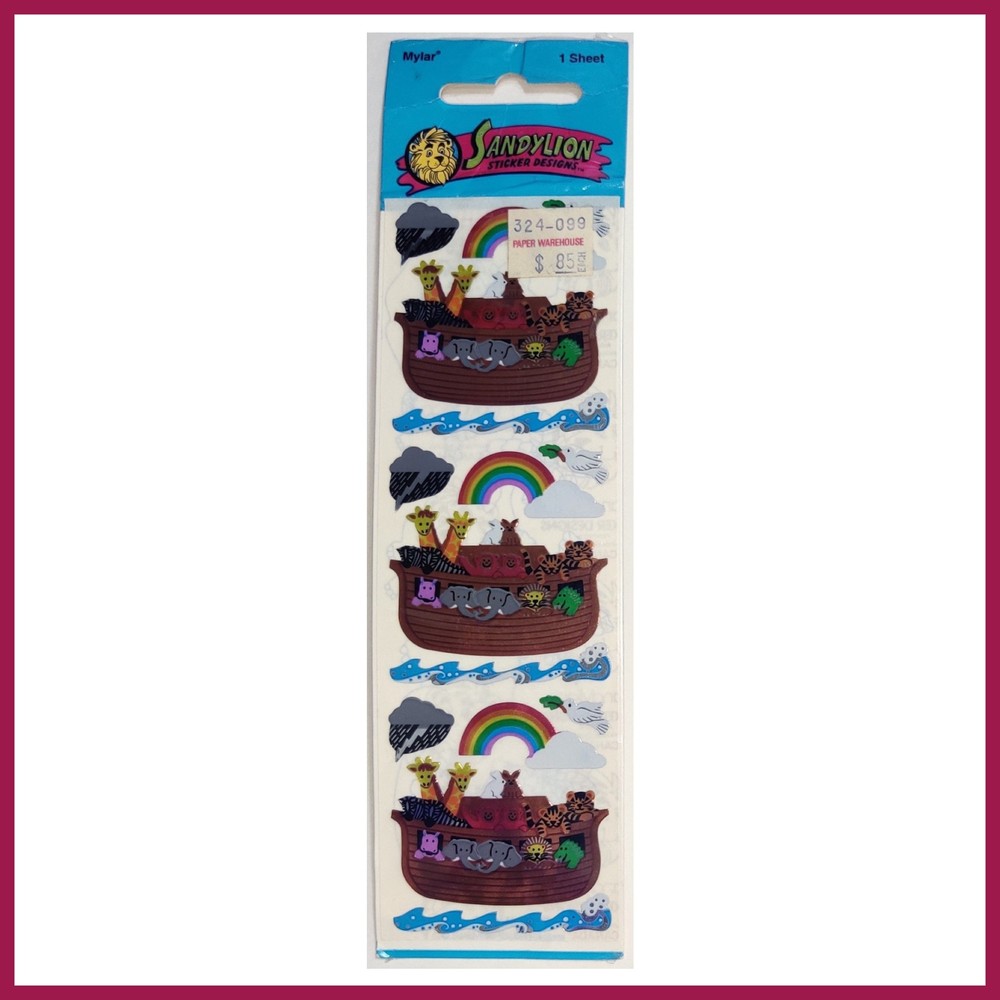 NIP Vintage Sandylion ‘Noah’s Ark’ Mylar Foil Stickers – 1 Sheet/3 Mods