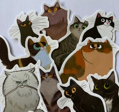 CAT ASSORTMENT Stickers(6pc) •Fuzzy•Meow•Kitten•Pet•Feline •Cute•Fur•Whiskers•