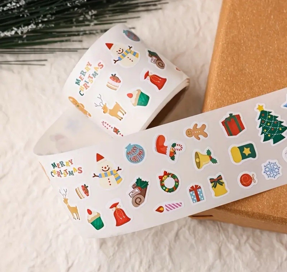 2 ROLLS=600 COUNT Classic Christmas Cartoon Images Small Stickers Lot