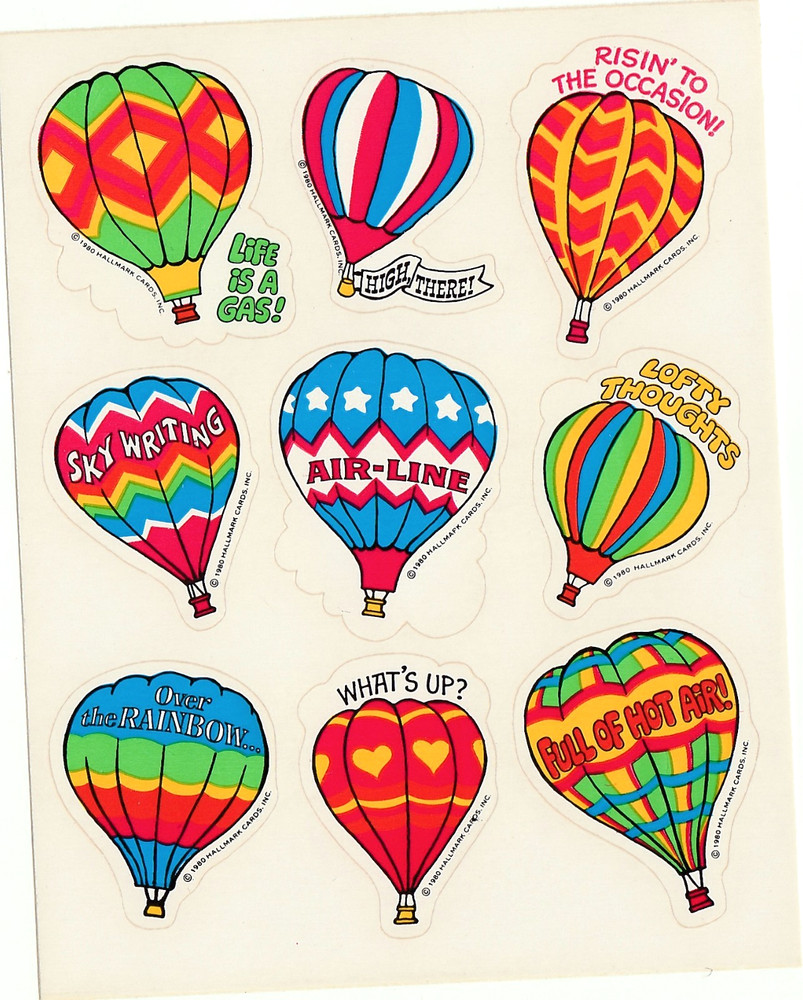 Vintage Hallmark Hot Air Balloons Stickers one sheet 1980 Exc Condition