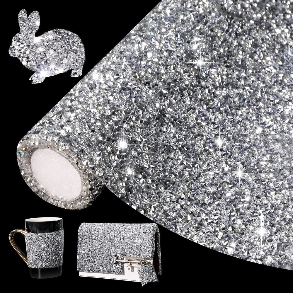 Bling Rhinestone Sticker DIY Crystal Sheet Silver Self-Adhesive Decor New