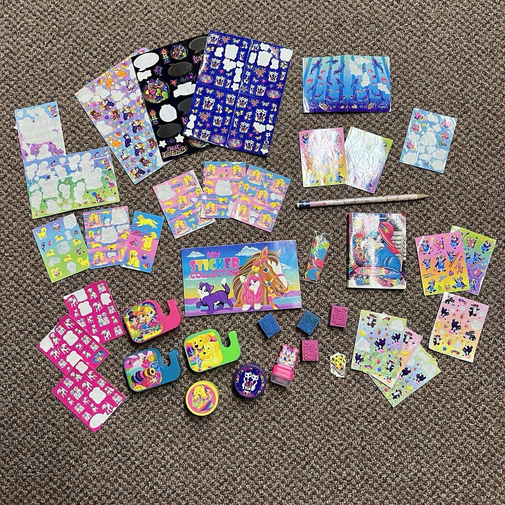 HUGE LOT LISA FRANK Vintage Stickers Dogs Cats Bears Kittens Tape Stamps Pencil