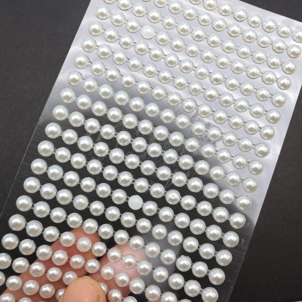 3 Sheets of 200pcs White Self-Adhesive Acrylic Pearl Stickers 6mm Stick On Gems