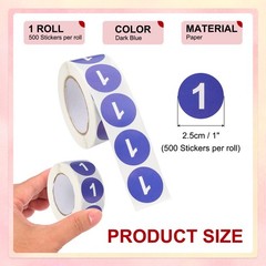Number 1 Stickers 1″ Round Coded Self-Adhesive Labels Dark Blue 500Pcs/Roll