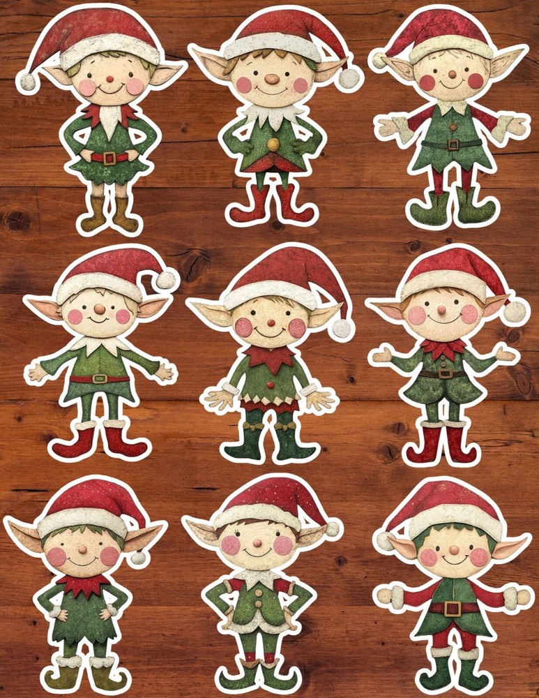 Christmas Elf Die Cut Stickers Set Scrapbooking Laptop WaterBottle