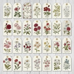 Set Of 28 Vintage Floral Tags Embellishments Junk Journal Scrapbook