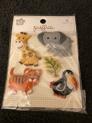 puffies Stickers “Zoo” #6178 (Giraffe, Tiger, Elephant, Toucan, Leaf) New In Pkg