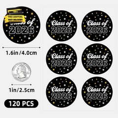 120 X Class of 2026 Stickers, Graduation Party Sticker, Class of 2026 Decor, Gra