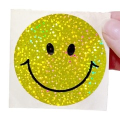 Vintage Sandylion Large Holographic Smiley Happy Face Sticker Yellow Sparkly Y2K