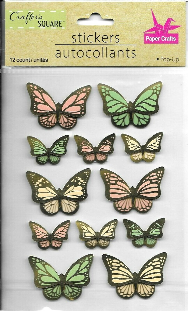 BUTTERFLIES Butterfly Pastel Gold Green Pink Yellow Crafter’s Square Stickers
