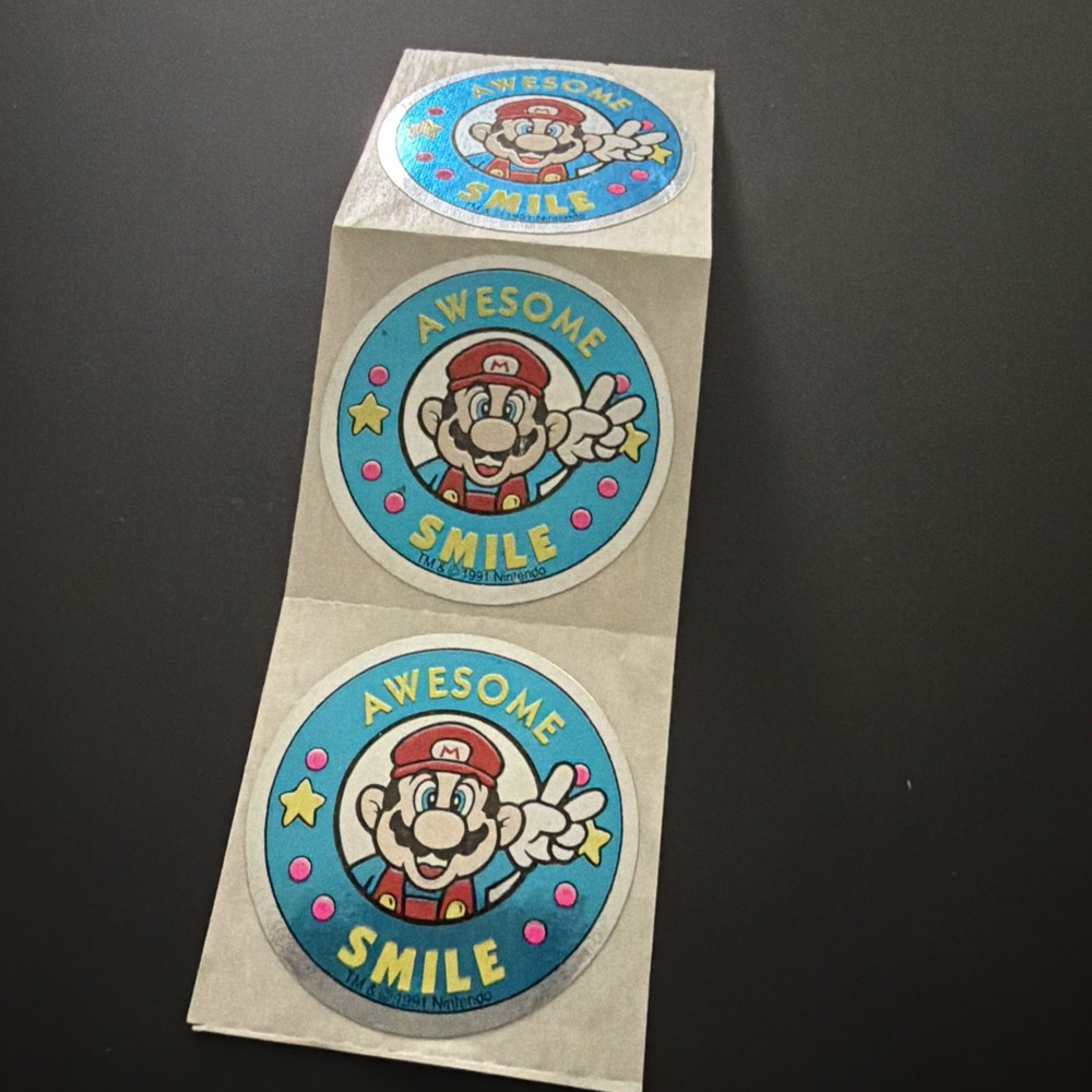 3 Vtg 1991 Super Mario Bros. Peace Nintendo Foil Sticker Sticker Club 90s RARE!