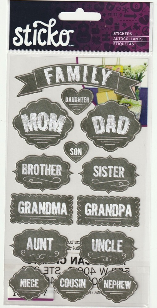 Sticko flat stickers CHALK FAMILY Family Tree theme 98397 FAST FREE ship!