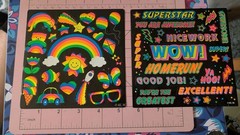 Vintage Stickers American Greetings Neon Rainbow / Rewards Lot 2 Sheets