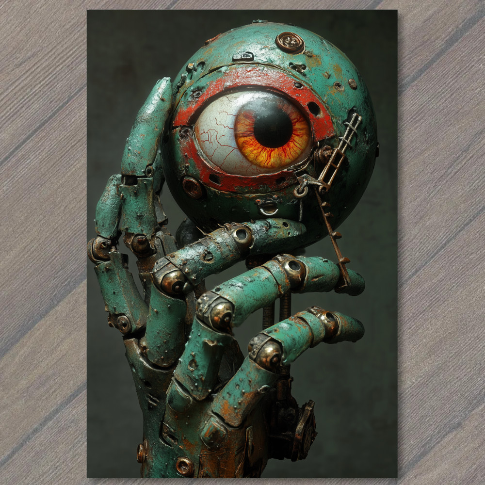 STICKER Rusty Robot Eye Mechanical Hand Steampunk Surveillance Horror Sci-Fi