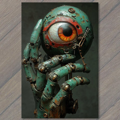 STICKER Rusty Robot Eye Mechanical Hand Steampunk Surveillance Horror Sci-Fi
