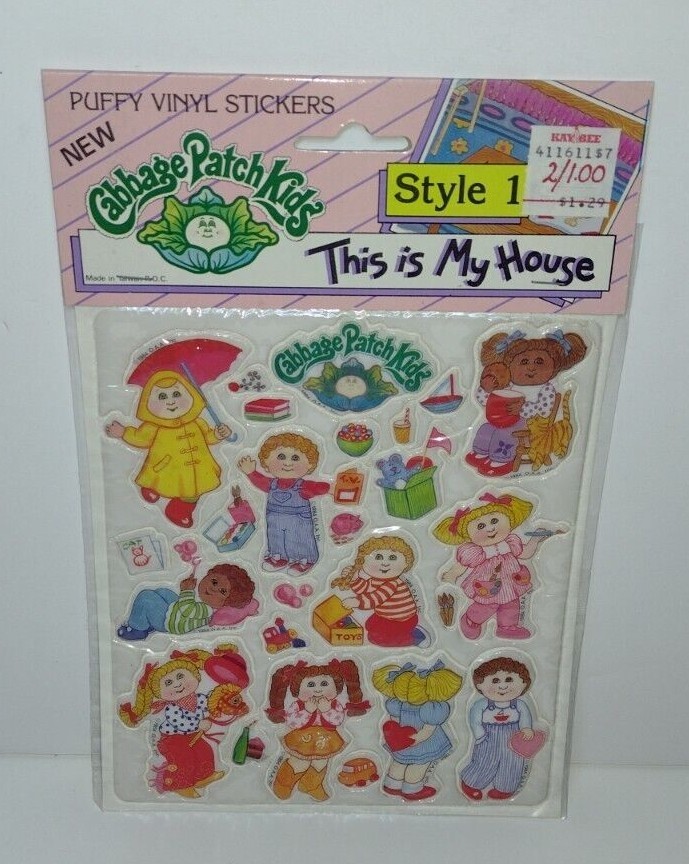 Vtg 1984 Cabbage Patch Kids Stickers Puffy Vinyl Style 1 Rainy Day Fun My House