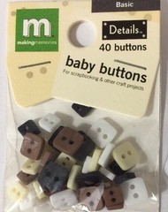 BASIC SQUARE BABY BUTTON(40pc) Making Memories•Mini•Doll•Tiny •Brn•Blk•Wht•Cream