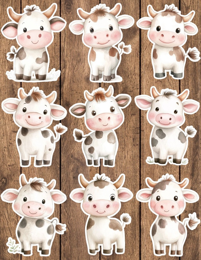 Cute Cow Vinyl Die Cut Stickers Set Scrapbooking Laptop Waterbottle