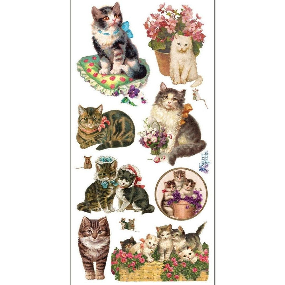 Violette Stickers – Cats – 1 Victorian Cat Sticker Sheet – Scrapbooks Stationery
