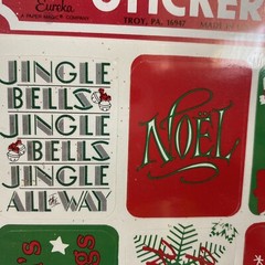 Vintage Christmas Stickers Red Green Snowflakes Tree Ho Ho Ho Noel Jingle Bells