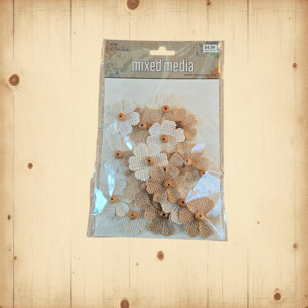 The Paper Studio Mixed Media Package of 18 Pieces Beaded Burlap Daises DIY Craft