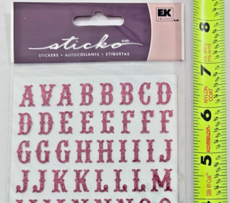 STICKO STICKERS / CARNIVAL ALPHABET SMALL HOT PINK GLITTER