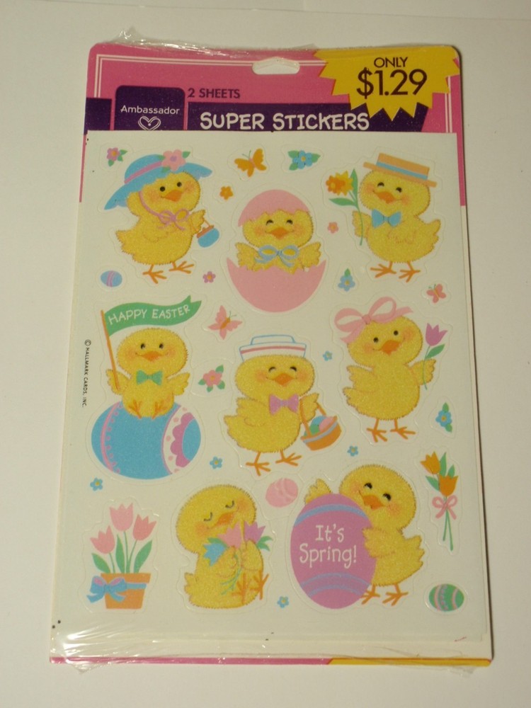 Vtg Ambassador Hallmark Sealed Pack of Easter Chick Fuzzy Stickers