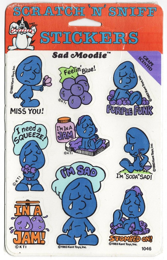 Vintage 1983 Kent Toys MOODIES Scratch and Sniff Stickers: GRAPE pack