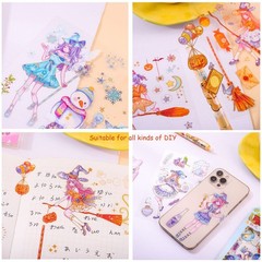 48 Sheets Cartoon Girl Stickers – Kawaii 12 Magic Academy Series