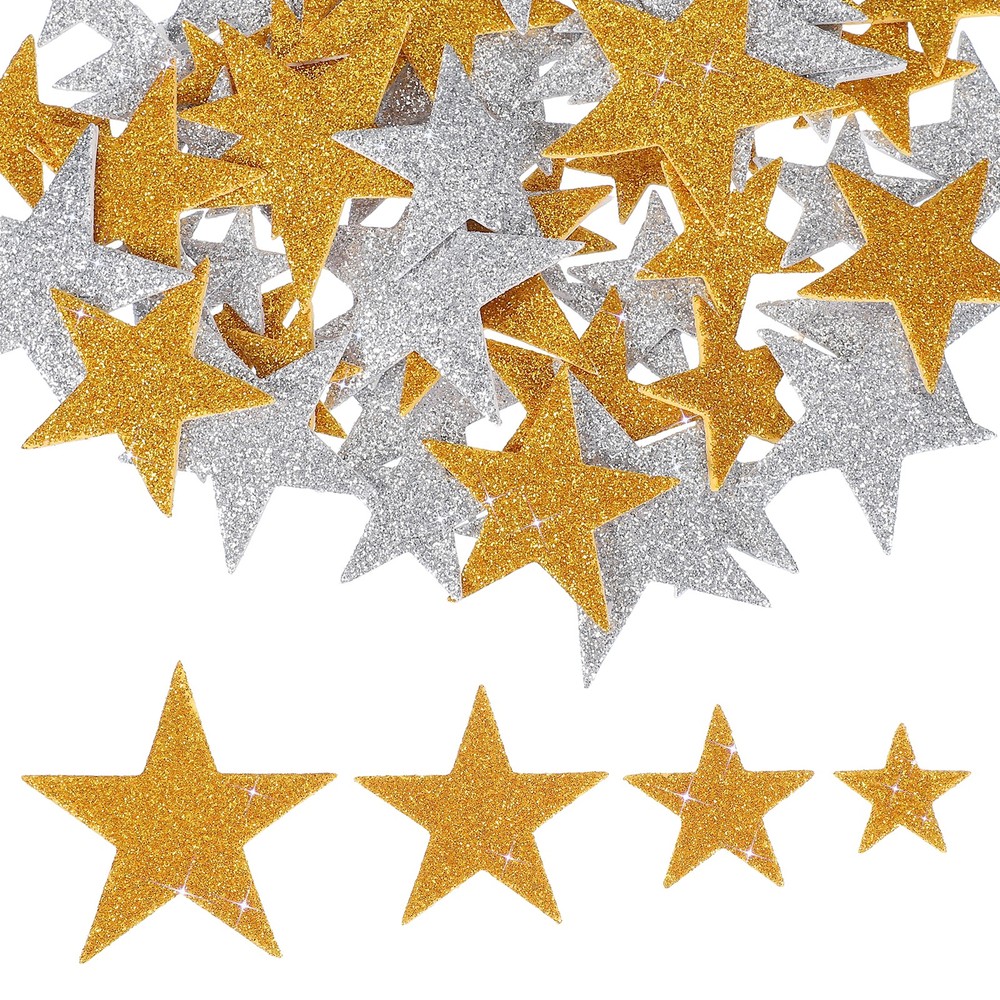 140 x Star Foam Stickers EVA Self Adhesive Glitters, Golden/Silver