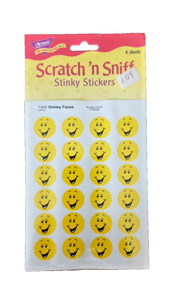 NIP Vintage Trend Scratch ‘n Sniff Lemon Smiley Faces Sticker Pack – T-956