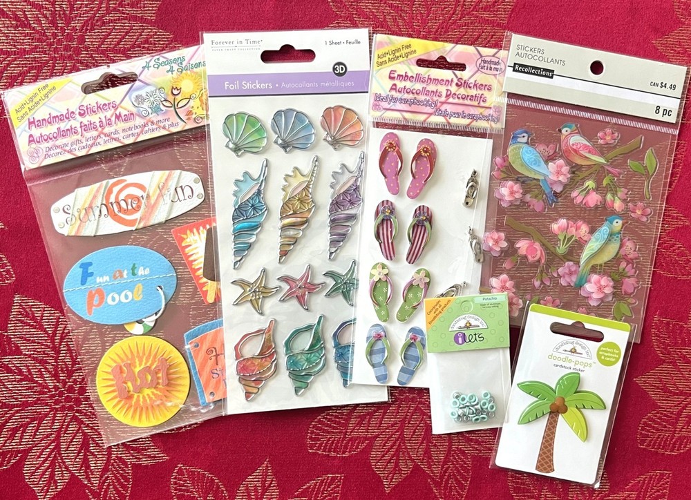 #871 – TROPICAL BEACH FUN SHELLS FLIP FLOPS PALM TREE FLOWERS ICE CREAM