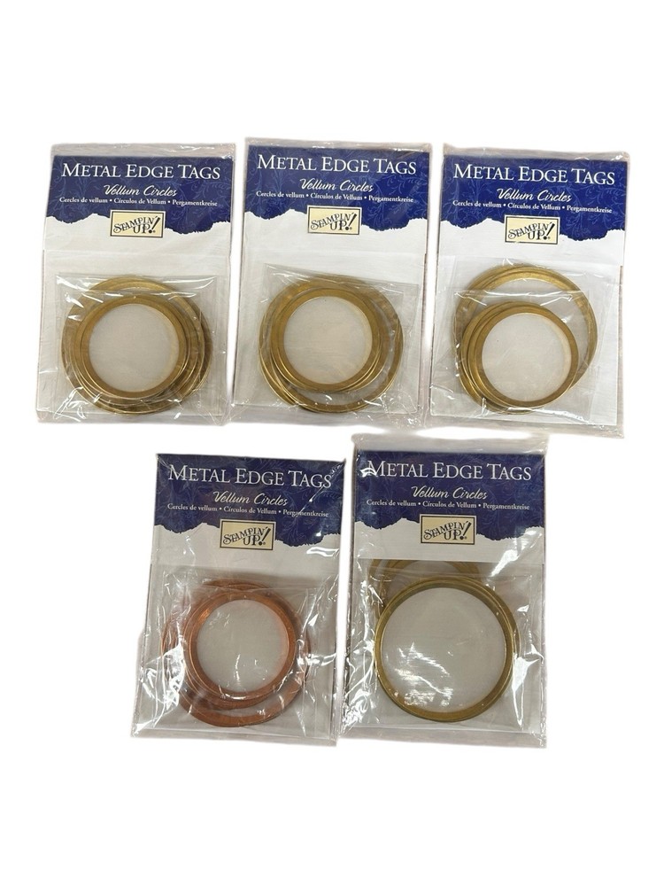 Lot 5 Stampin Up Metal Edge Tags Circles Vellum Paper Crafting Scrapbook Cards