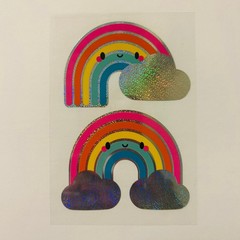 Vintage Y2K Retro Die Cut Prism Glitter Foil Decal RAINBOW Face theme 5pk