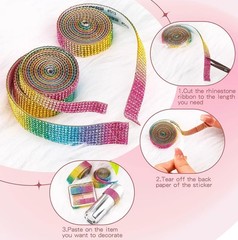 Self Adhesive Rhinestone Trim Tape Diamond Ribbon DIY Strips Width 0.45-3.1cm