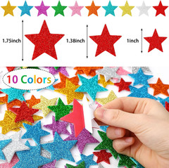 Colorful Glitter Star Foam Sticker, 300Pcs Stars Shapes Glitter Self Ad