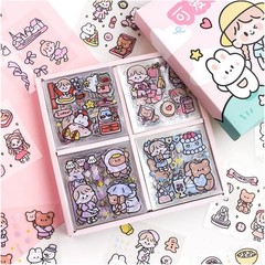 Kawaii Stickers Set (100 Sheets) – Cute PET Transparent Cartoon Animal Flower De