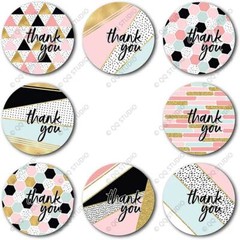 500pcs 1.5in 8 Designs Thank You Stickers Chrome Paper Round Shaped for Business