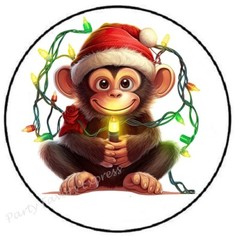 MONKEY WITH CHRISTMAS LIGHTS ENVELOPE SEALS LABELS STICKERS PARTY FAVORS