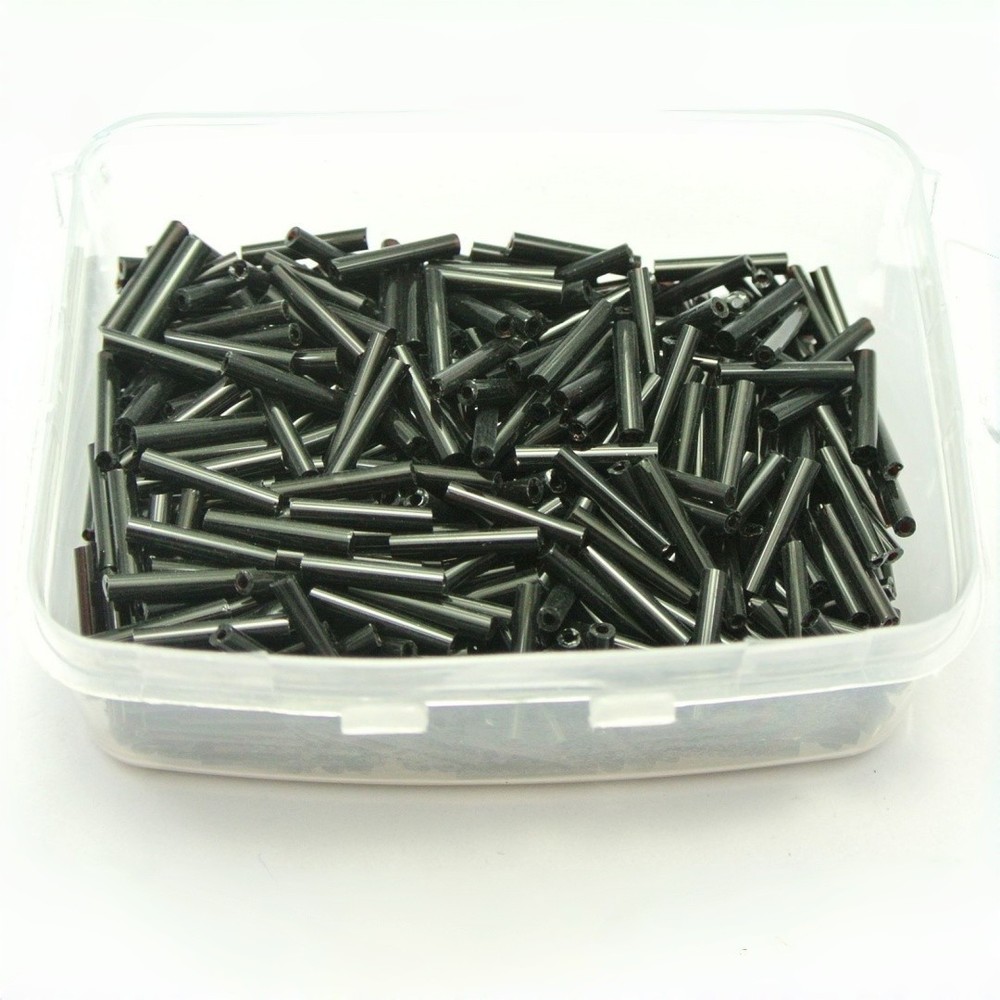 800 Glass Tube Bugle Beads 2X12mm Opaque Black + Storage Box