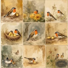 Robin Birds Decoupage Rice Paper For Ornament-Wood Art A4 1 Sheet