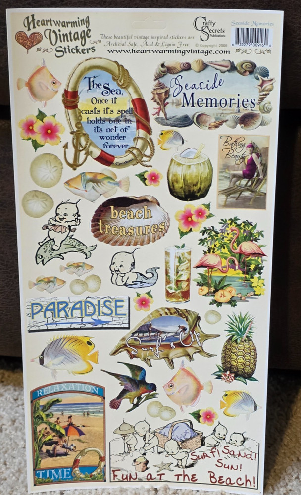 10 Crafty Secrets Seaside Memories Sticker Sheets Heartwarming Vtg Beach 6×12