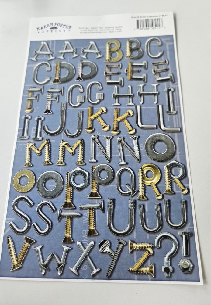 Karen Foster Design Stickers (6” x 9” Sheets) Nuts & Bolts Alphabet