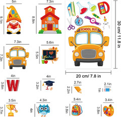 9 Sheets Welcome Back to School Window Clings Gnome Owl School Bus Stickers Doub