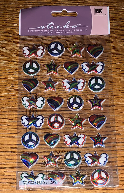 Sticko Puffy Peace Signs Rainbows Stars Hearts Wing Scrapbook Sticker Card Craft