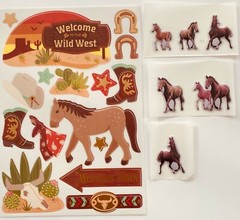 Mxd Horse Pony Wild West Cowboy Themed Stickers + Puffy Sticker Western Town Lot