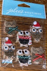 RARE Jolees Pinecone Owl Repeats Google Eyes Santa Hat Bow Christmas 3D Stickers